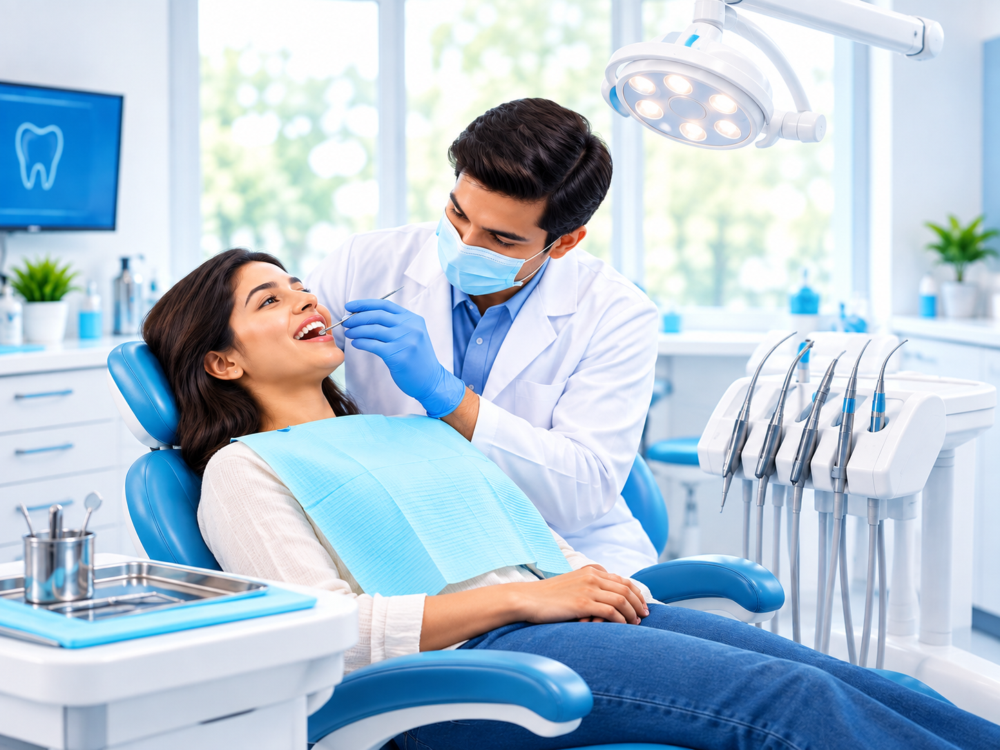 Dentist examining a patient at the Best Dental Hospital in Patancheru - Prachin Global Hospitals